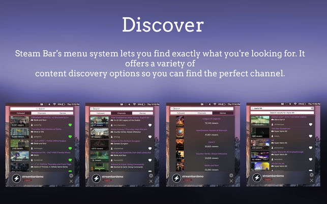 Stream Bar โปรแกรม Stream Bar ดูวิดีโอ ไลฟ์ Twitch ผ่านเมนูบาร์ บน Mac) : 
