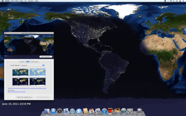 Blue Planet (โปรแกรม Blue Planet เปิดแผนที่โลก บนพื้นหลัง สำหรับ Mac) : 