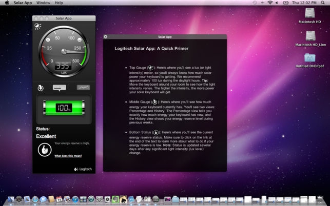 Solar App (โปรแกรม Solar App แสดงแบตเตอรี่ คีย์บอร์ด Logitech แสงอาทิตย์) : Solar App (โปรแกรม Solar App แสดงแบตเตอรี่ คีย์บอร์ด Logitech แสงอาทิตย์) :