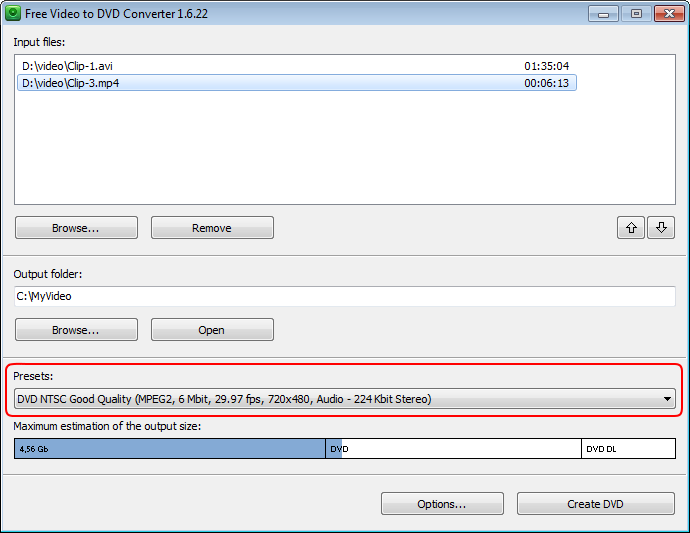 โปรแกรมแปลงไฟล์วิดีโอ Free Video to DVD Converter