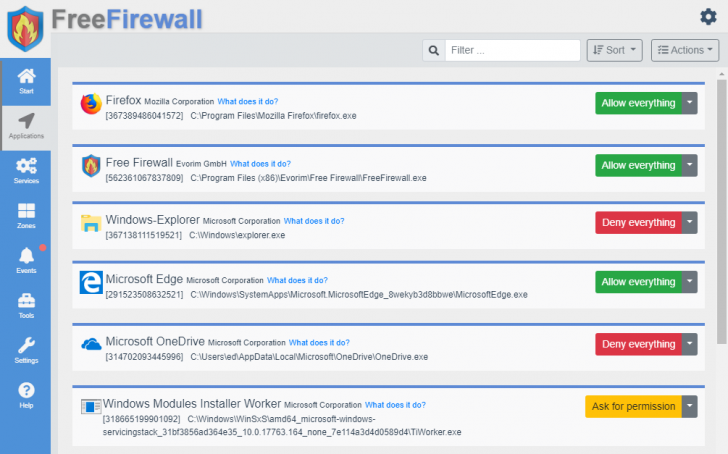 โปรแกรมไฟร์วอลล์ Evorim Free Firewall