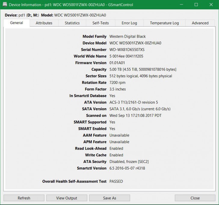 โปรแกรมเช็คฮาร์ดดิสก์ GSmartControl