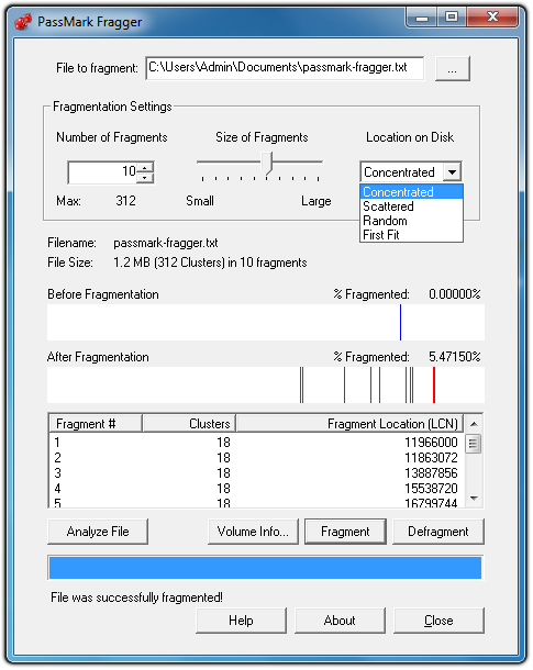 โปรแกรมจัดเรียงข้อมูลฮาร์ดดิสก์ PassMark Fragger โปรแกรมจัดเรียงข้อมูลฮาร์ดดิสก์ PassMark Fragger