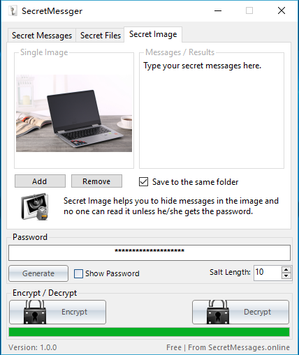 โปรแกรมเข้ารหัสข้อความ เข้ารหัสไฟล์ เข้ารหัสรูปภาพ Secret Massager โปรแกรมเข้ารหัสข้อความ เข้ารหัสไฟล์ เข้ารหัสรูปภาพ Secret Massager