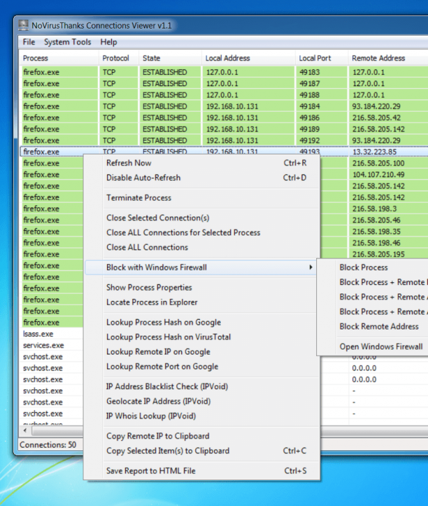 โปรแกรมตรวจสอบเน็ตเวิร์ค Connections Viewer