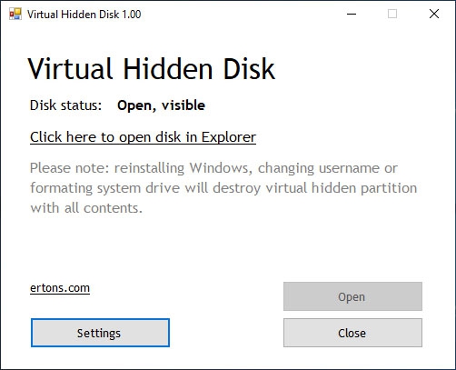 โปรแกรมซ่อนไดรฟ์ Ertons Virtual Hidden Disk โปรแกรมซ่อนไดรฟ์ Ertons Virtual Hidden Disk