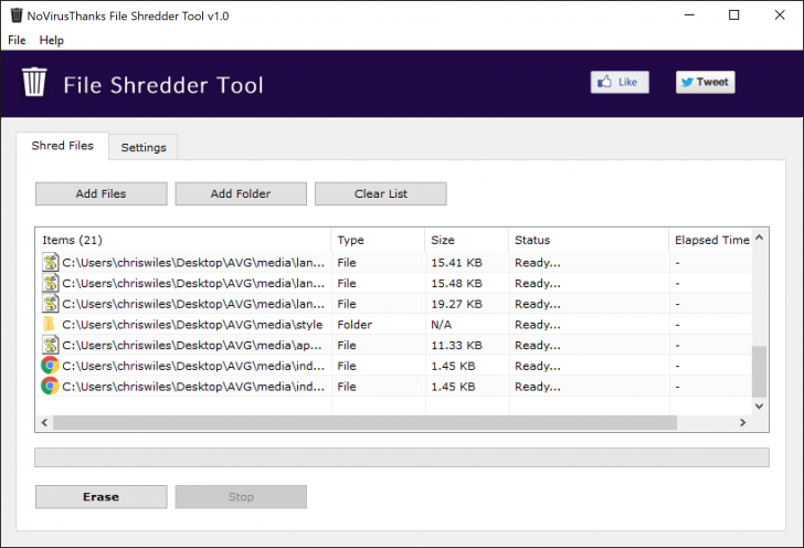 โปรแกรมลบไฟล์ถาวร File Shredder Tool