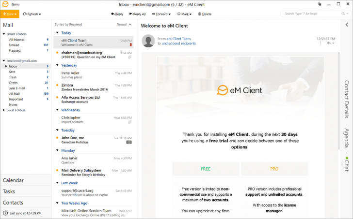 โปรแกรมจัดการตารางงาน eM Client