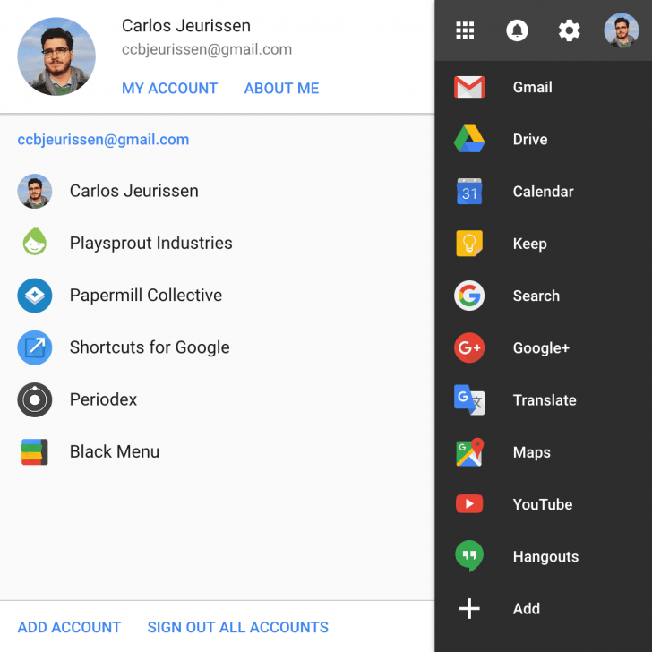 Black Menu For Google Chrome (โปรแกรมส่วนเสริม เรียกใช้บริการ Google ได้สะดวกสบาย) : 