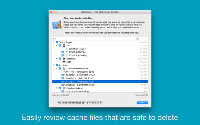 โปรแกรมเคลียร์ไฟล์แคช DevCleaner โปรแกรมเคลียร์ไฟล์แคช DevCleaner
