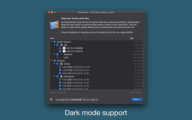 DevCleaner (โปรแกรม DevCleaner เคลียร์พื้นที่แคช ไฟล์ข้อมูล Xcode บน Mac) : 