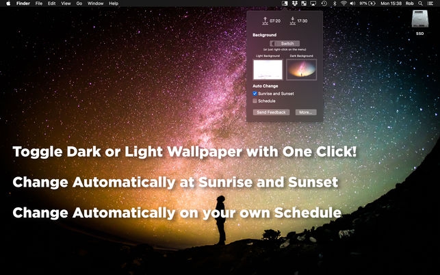 Dark Night (โปรแกรม Dark Night เปลี่ยนพื้นหลัง ตามเวลา เช้า เย็น บน Mac) : 