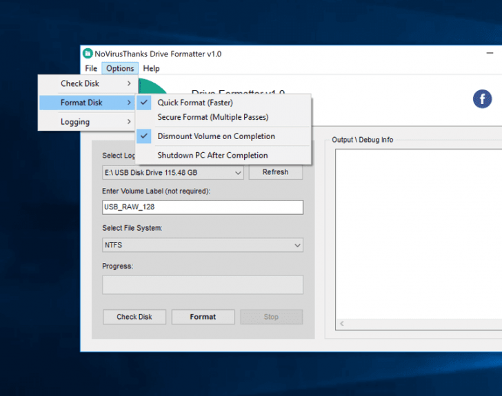 โปรแกรมฟอร์แมตไดรฟ์ Drive Formatter