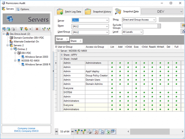 โปรแกรมกำหนดสิทธิ EMCO Permissions Audit 