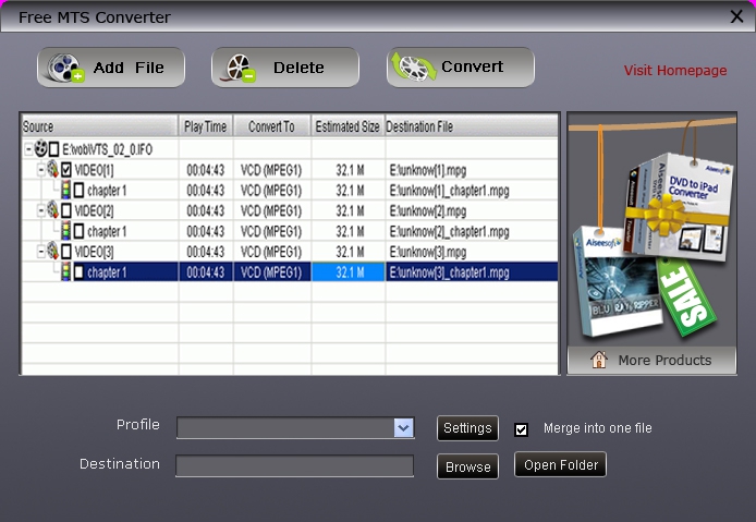 โปรแกรมแปลงไฟล์วิดีโอ Free MTS Converter โปรแกรมแปลงไฟล์วิดีโอ Free MTS Converter