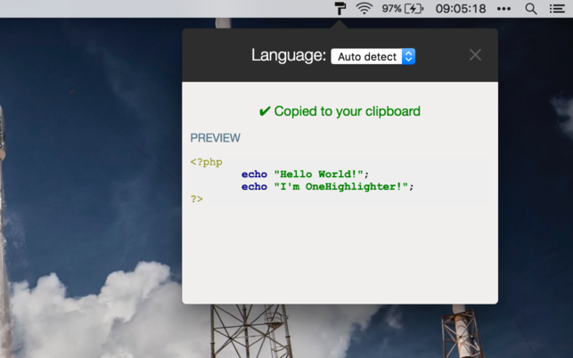 OneHighlighter (โปรแกรม OneHighlighter คัดลอกข้อความ ไฮไลท์โค้ด บน Mac) : 