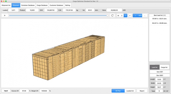 Cargo Optimizer Standard for Mac (โปรแกรมคำนวณการจัดเรียงสินค้าแบบ 3 มิติ สำหรับ Mac) : 