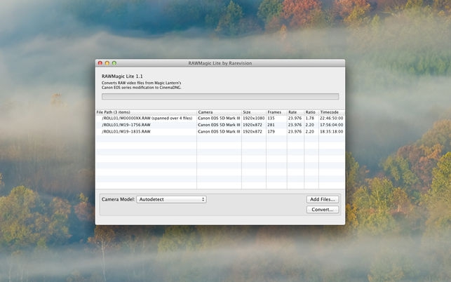 RAWMagic Lite (โปรแกรม RAWMagic Lite แปลงไฟล์วิดีโอ RAW จาก Magic Lantern บน Mac) : 