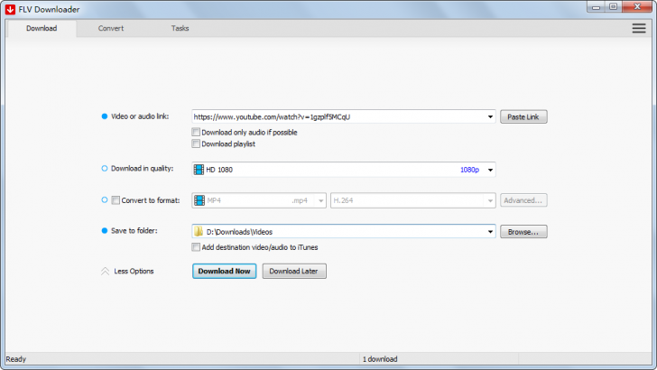 FLV Downloader (โปรแกรมโหลดวิดีโอ FLV จาก YouTube แถมแปลงไฟล์ได้ในตัว) : 