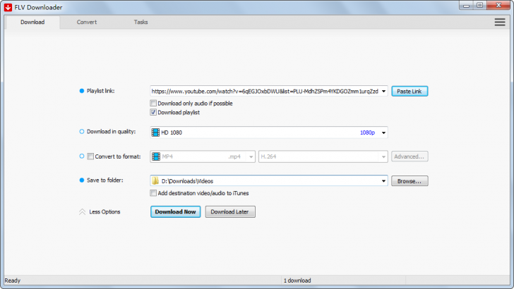 FLV Downloader (โปรแกรมโหลดวิดีโอ FLV จาก YouTube แถมแปลงไฟล์ได้ในตัว) : 