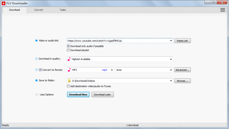 โปรแกรมโหลดวิดีโอ แปลงวิดีโอ FLV Downloader