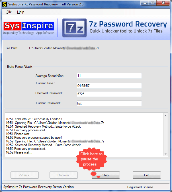 โปรแกรมกู้รหัสผ่าน SysInspire 7z Password Recovery โปรแกรมกู้รหัสผ่าน SysInspire 7z Password Recovery