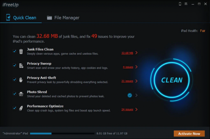 IObit iFreeUp (โปรแกรม IObit iFreeUp ล้างไฟล์ขยะใน iPhone ฟรี) : 
