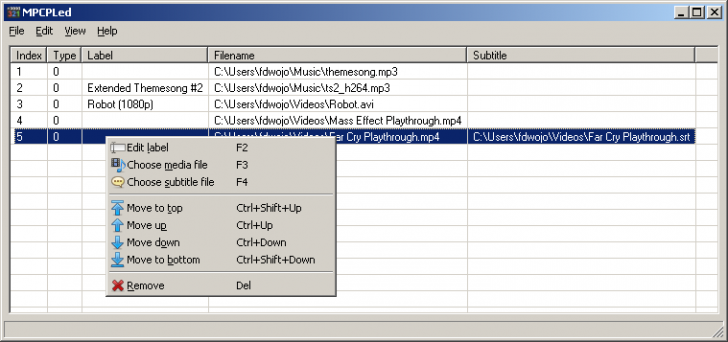 โปรแกรมแก้ไขรายการเพลย์ลิสต์ MPCPLed