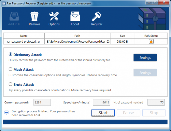 โปรแกรมกู้รหัสผ่านไฟล์ Rar Password Recover