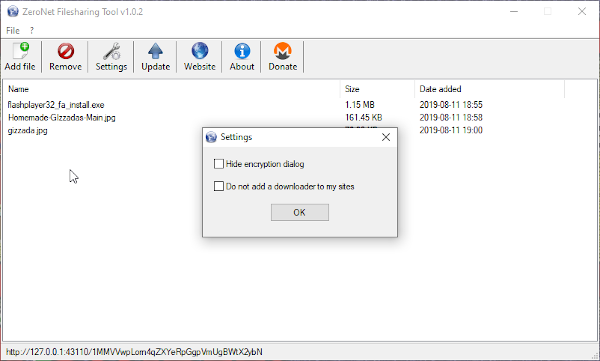 โปรแกรมแชร์ไฟล์ ZeroNet Filesharing Tool