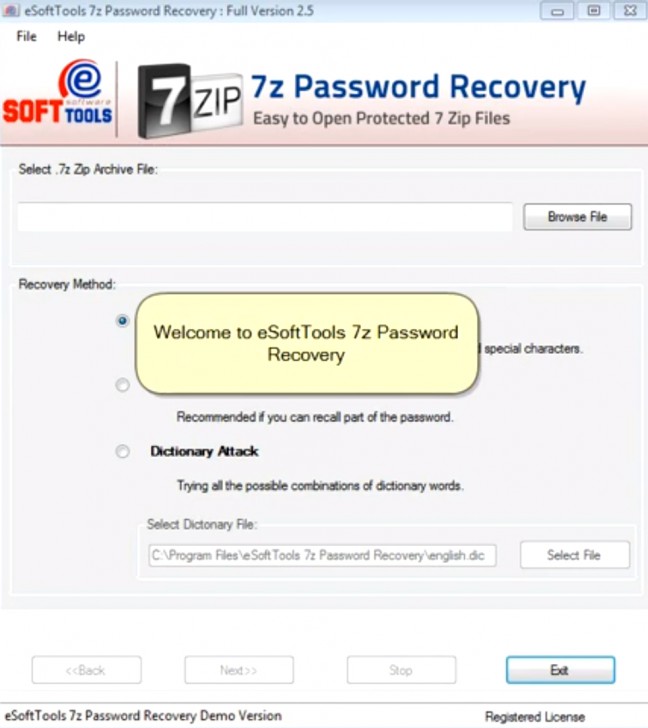 โปรแกรมกู้รหัสผ่านไฟล์ 7z Password Recovery