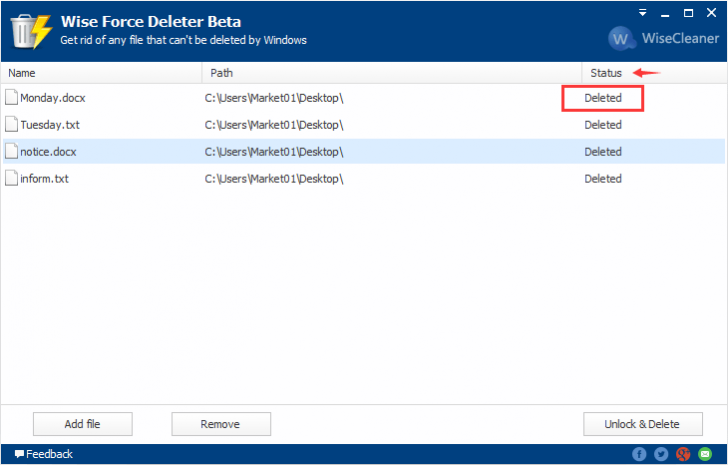 Wise Force Deleter (โปรแกรมลบไฟล์ที่ติดปัญหา Access is denied ฟรี) : 