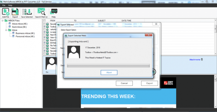 โปรแกรมแปลงไฟล์ MailsSoftware MBOX to PST Converter