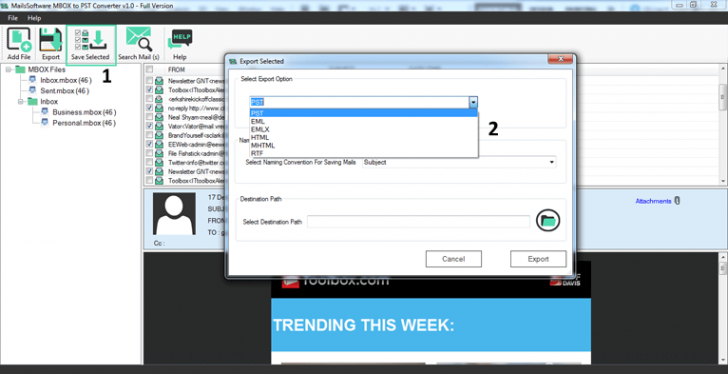 โปรแกรมแปลงไฟล์ MailsSoftware MBOX to PST Converter