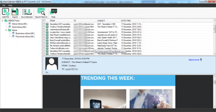 โปรแกรมแปลงไฟล์ MailsSoftware MBOX to PST Converter