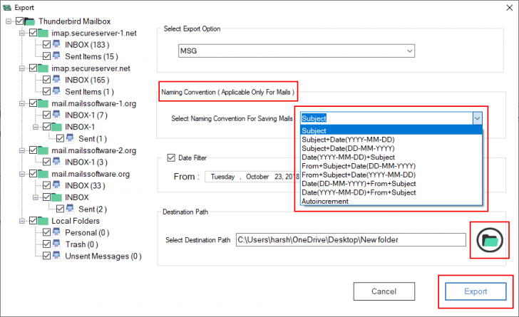 โปรแกรมแปลงไฟล์อีเมล MailsSoftware Thunderbird to Outlook