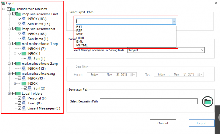 MailsSoftware Thunderbird to Outlook (โปรแกรมแปลงไฟล์ Thunderbird MBOX เป็น PST) : 