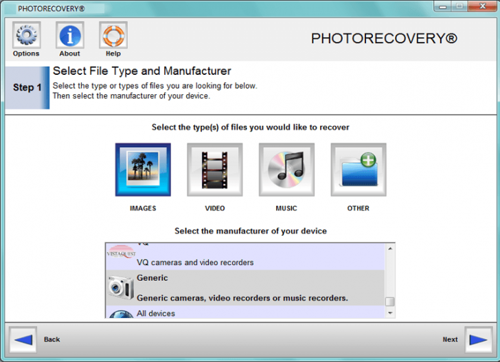 โปรแกรมกู้ข้อมูลรูปภาพ PHOTORECOVERY Standard