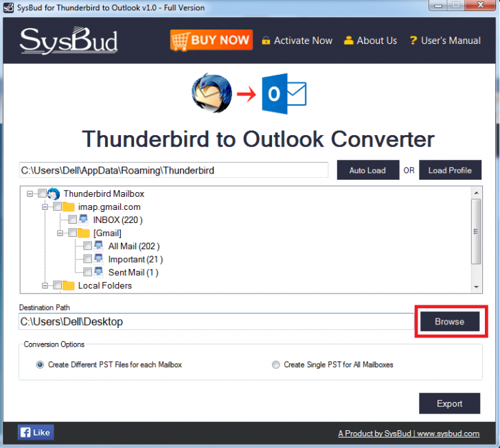  โปรแกรมแปลงไฟล์อีเมล SysBud Thunderbird to Outlook Converter