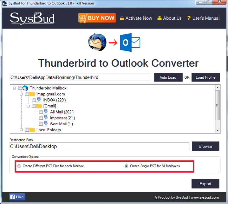  โปรแกรมแปลงไฟล์อีเมล SysBud Thunderbird to Outlook Converter