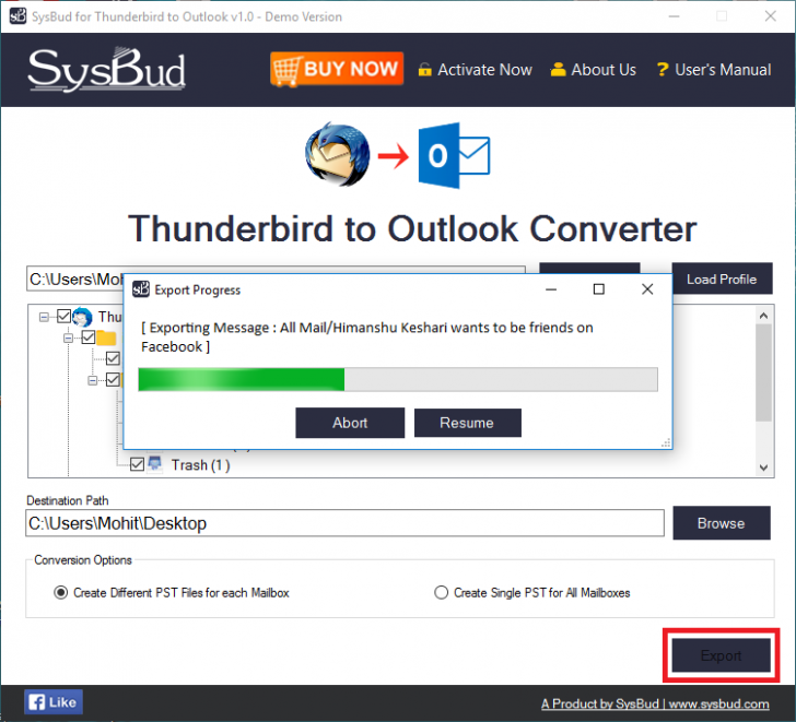  โปรแกรมแปลงไฟล์อีเมล SysBud Thunderbird to Outlook Converter