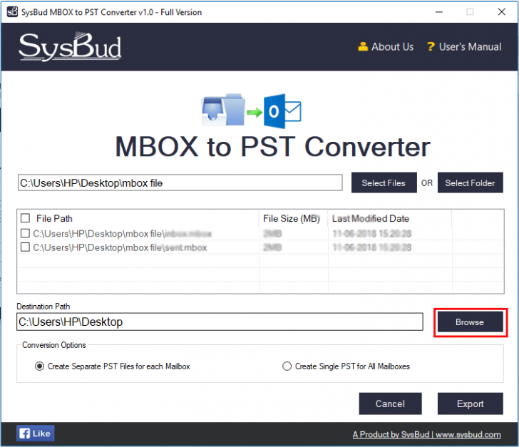 โปรแกรมแปลงไฟล์ SysBud MBOX to PST Converter