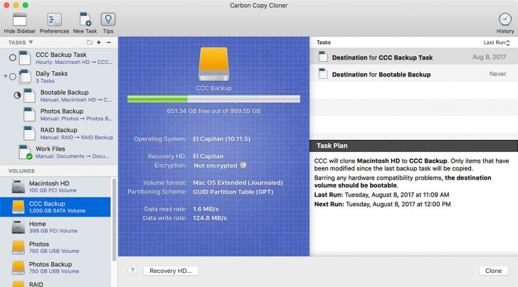 โปรแกรมสำรองข้อมูล Carbon Copy Cloner