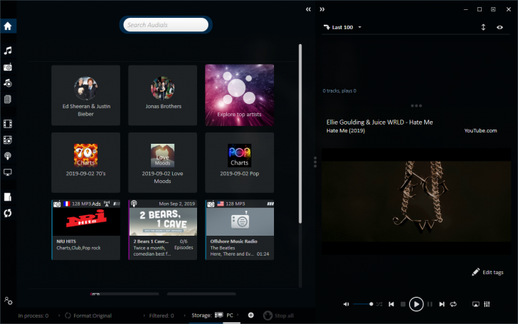 โปรแกรมโหลดและเล่นเพลง วิดีโอ Audials One 