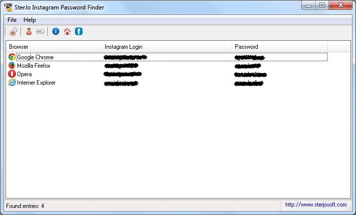 โปรแกรมกู้พาสเวิร์ด  SterJo Instagram Password Finder