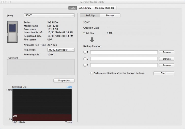 โปรแกรมจัดการการ์ดหน่วยความจำ Memory Media Utility