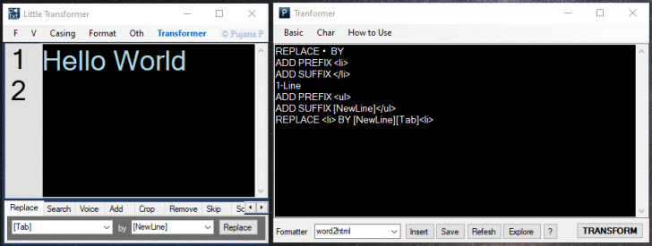 Little Transformer (โปรแกรมจัดการข้อความ สำหรับ Programmer ผู้ทำงานด้าน Data) : 