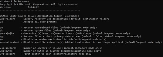 Windows File Recovery (โปรแกรม Recovery ช่วยกู้คืนไฟล์ข้อมูลบน Windows 10) : 