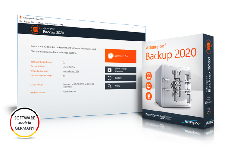 โปรแกรมสำรองไฟล์และกู้ข้อมูลบนพาร์ทิชันที่เสียหาย Ashampoo Backup 2020