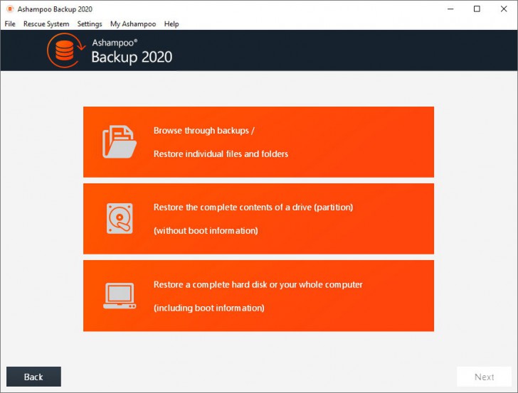 Ashampoo Backup 2020 (โปรแกรมสำรองไฟล์และกู้ข้อมูลบนพาร์ทิชันที่เสียหาย) : 